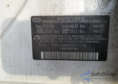 2015 Hyundai Sonata Sport z USA, uszkodzony, nr VIN 5NPE34AB6FH077276